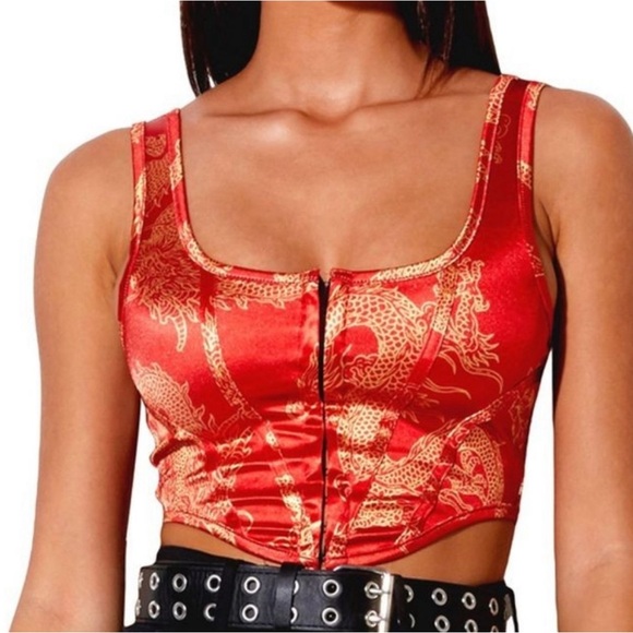 Tops - Mixed threads Dragon bustier crop top red yellow